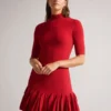 CANDDY Pleated Hem Bodycon Knit Mini Dress