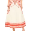 CARMEN Printed Detail Linen A-Line Midi Skirt