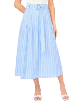 CARRIE Striped Cotton Belted Midi Skirt