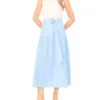 CARRIE Striped Cotton Belted Midi Skirt