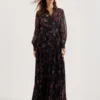 CEIBA Floral Print Pleated Maxi Shirt Dress