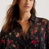 CEIBA Floral Print Pleated Maxi Shirt Dress