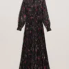CEIBA Floral Print Pleated Maxi Shirt Dress