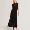 CELYINA Sheer Detail Textured Knit Midaxi Dress