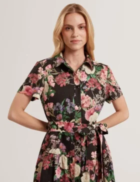 CHARLIE Floral Tie Waist Midi Shirt Dress