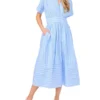 CHARLOTTE Striped Cotton V-Neck Midi Dress