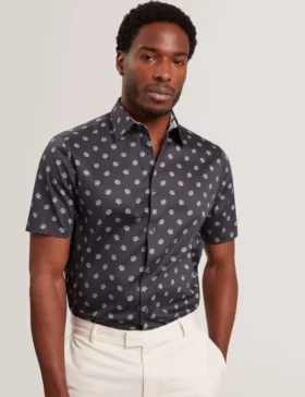 CHASKA Mini Floral Print Short Sleeve Shirt