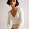CILESTE Fitted V-Neck Long Sleeve Knit Top