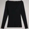 CILESTE Fitted V-Neck Long Sleeve Knit Top