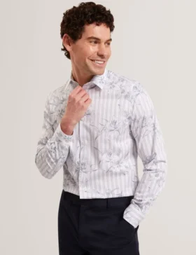CIPHER Floral Stripe Cotton Long Sleeve Shirt