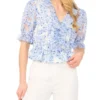 CLARISE Floral Ruffled V-Neck Cropped Blouse