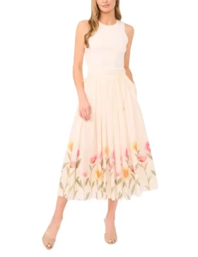 MEGAN Floral Hem Woven A-Line Midi Skirt