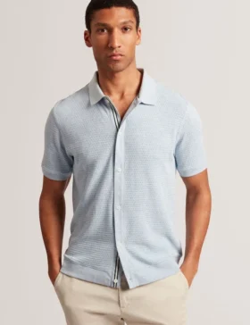 CONNYR Textured Knit Button-Through Polo Shirt