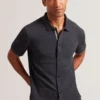 CONNYR Textured Knit Button-Through Polo Shirt