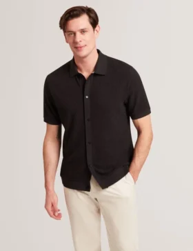 CONNYR Textured Knit Button-Through Polo Shirt