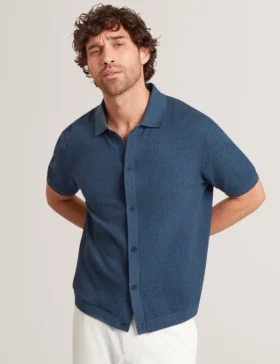 CONNYR Textured Knit Button-Through Polo Shirt