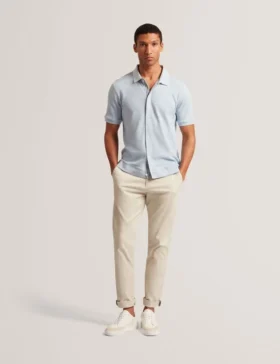 CONNYR Textured Knit Button-Through Polo Shirt