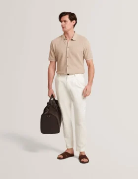 CONNYR Textured Knit Button-Through Polo Shirt