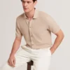 CONNYR Textured Knit Button-Through Polo Shirt
