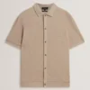 CONNYR Textured Knit Button-Through Polo Shirt