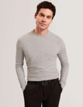 corbin chevron texture knit crew neck sweater 1 280x364 - CORBIN Chevron Texture Knit Crew Neck Sweater