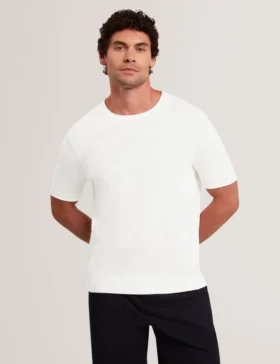 CURRAN Rolled Edge Linen Blend Knit T-Shirt