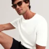 CURRAN Rolled Edge Linen Blend Knit T-Shirt