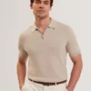 DECKERS Ottoman Ribbed Knit Zip Neck Polo