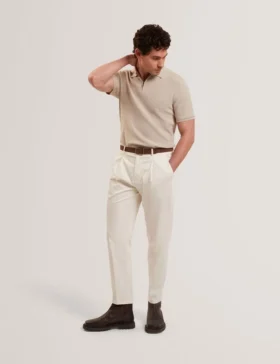 DECKERS Ottoman Ribbed Knit Zip Neck Polo