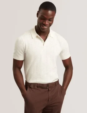 EDGARD Mixed Texture Cotton Linen Knit Polo
