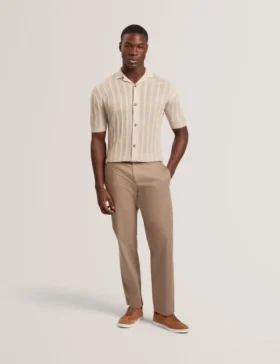 EDIO Stitched Stripe Knit Button-Through Polo