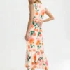 ELIZABETH Floral Ruched Front Sleeveless Midi Dress