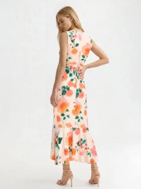 ELIZABETH Floral Ruched Front Sleeveless Midi Dress