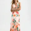 ELIZABETH Floral Ruched Front Sleeveless Midi Dress