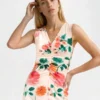 ELIZABETH Floral Ruched Front Sleeveless Midi Dress