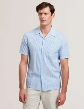 ELLYSON Striped Seersucker Relaxed Cotton Shirt