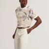 EZRRA Leaf Print Knitted Crew Neck T-Shirt