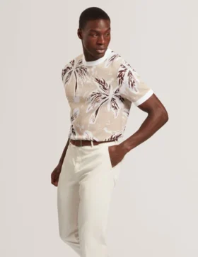 EZRRA Leaf Print Knitted Crew Neck T-Shirt
