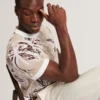EZRRA Leaf Print Knitted Crew Neck T-Shirt