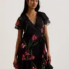 FASNIA Floral Angel Sleeve Wrap Mini Dress