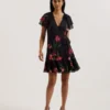 FASNIA Floral Angel Sleeve Wrap Mini Dress