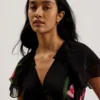 FASNIA Floral Angel Sleeve Wrap Mini Dress
