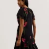 FASNIA Floral Angel Sleeve Wrap Mini Dress