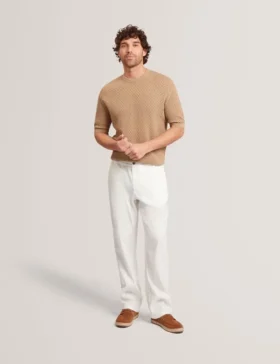 FERRISS Diamond Crochet Knit Cotton T-Shirt