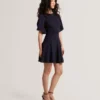 FLARE SHORT SLEEVE CREW NECK MINI DRESS Navy