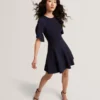 FLARE SHORT SLEEVE CREW NECK MINI DRESS Navy