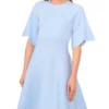 FLARE SHORT SLEEVE CREW NECK MINI DRESS Pl-Blue