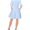 FLARE SHORT SLEEVE CREW NECK MINI DRESS Pl-Blue