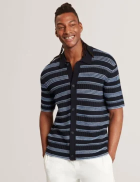 FLOREM Stitched Stripe Knit Short Sleeve Shirt