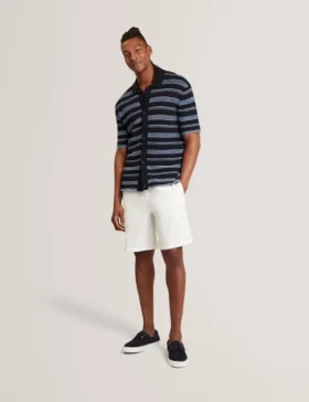 FLOREM Stitched Stripe Knit Short Sleeve Shirt